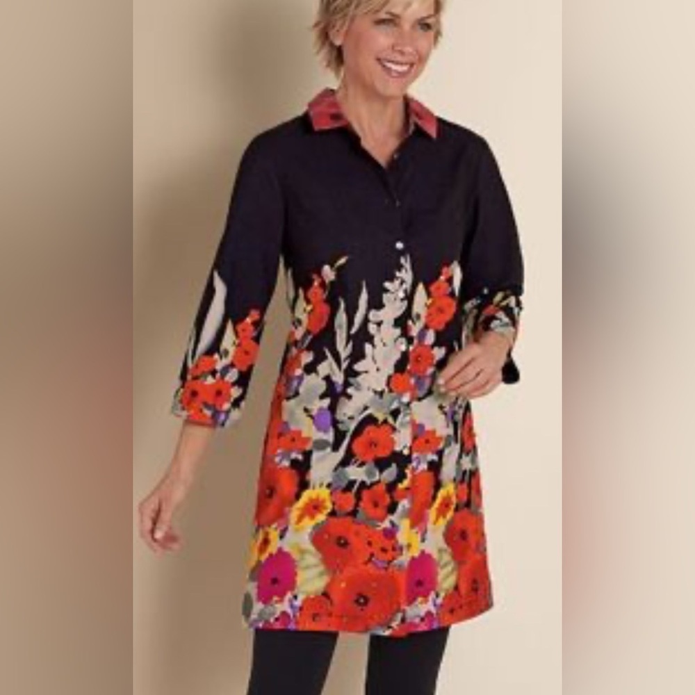 Soft Surroundings dark romantic floral embroidered top size large